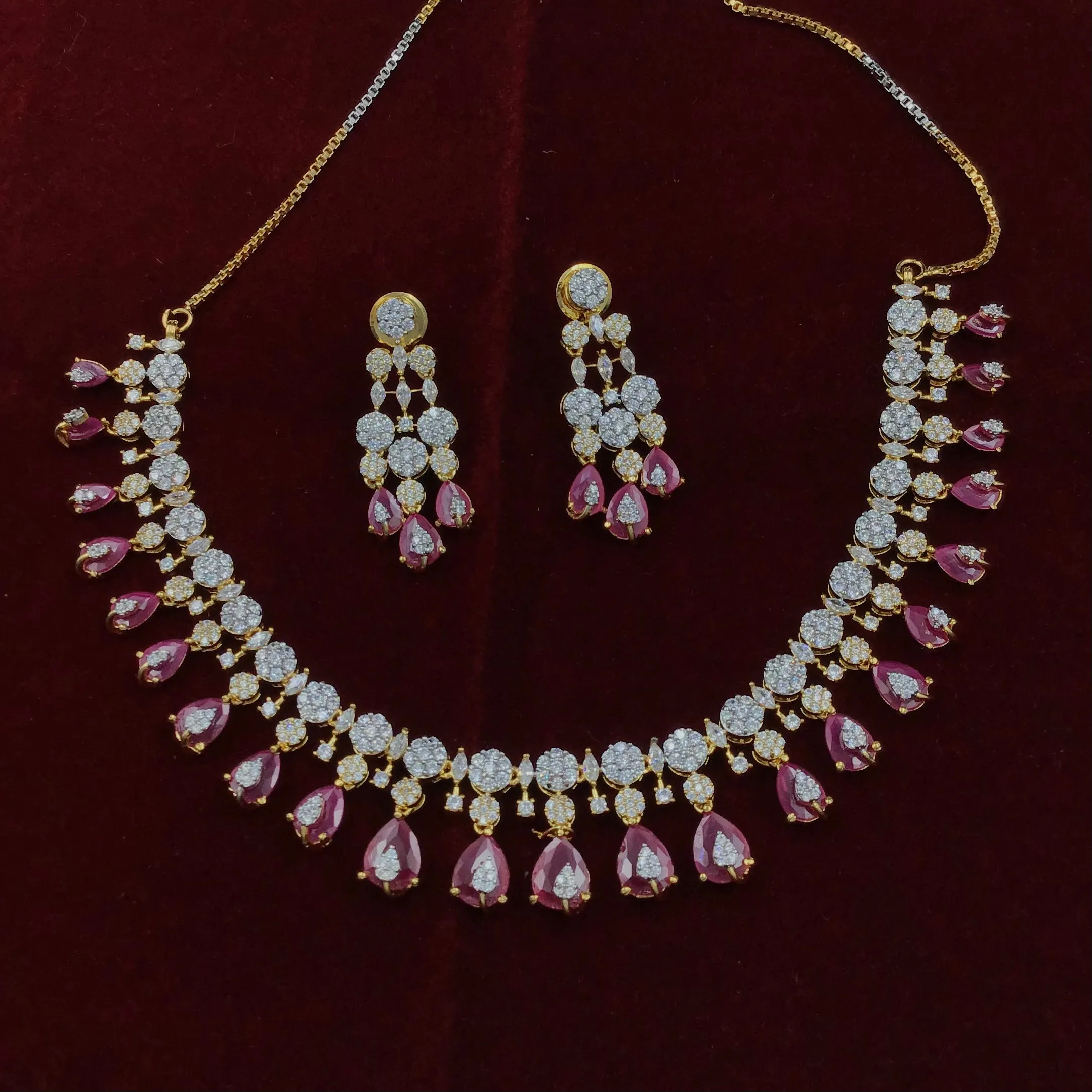 Round Neck Zircon/AD Necklace Set 8576-08