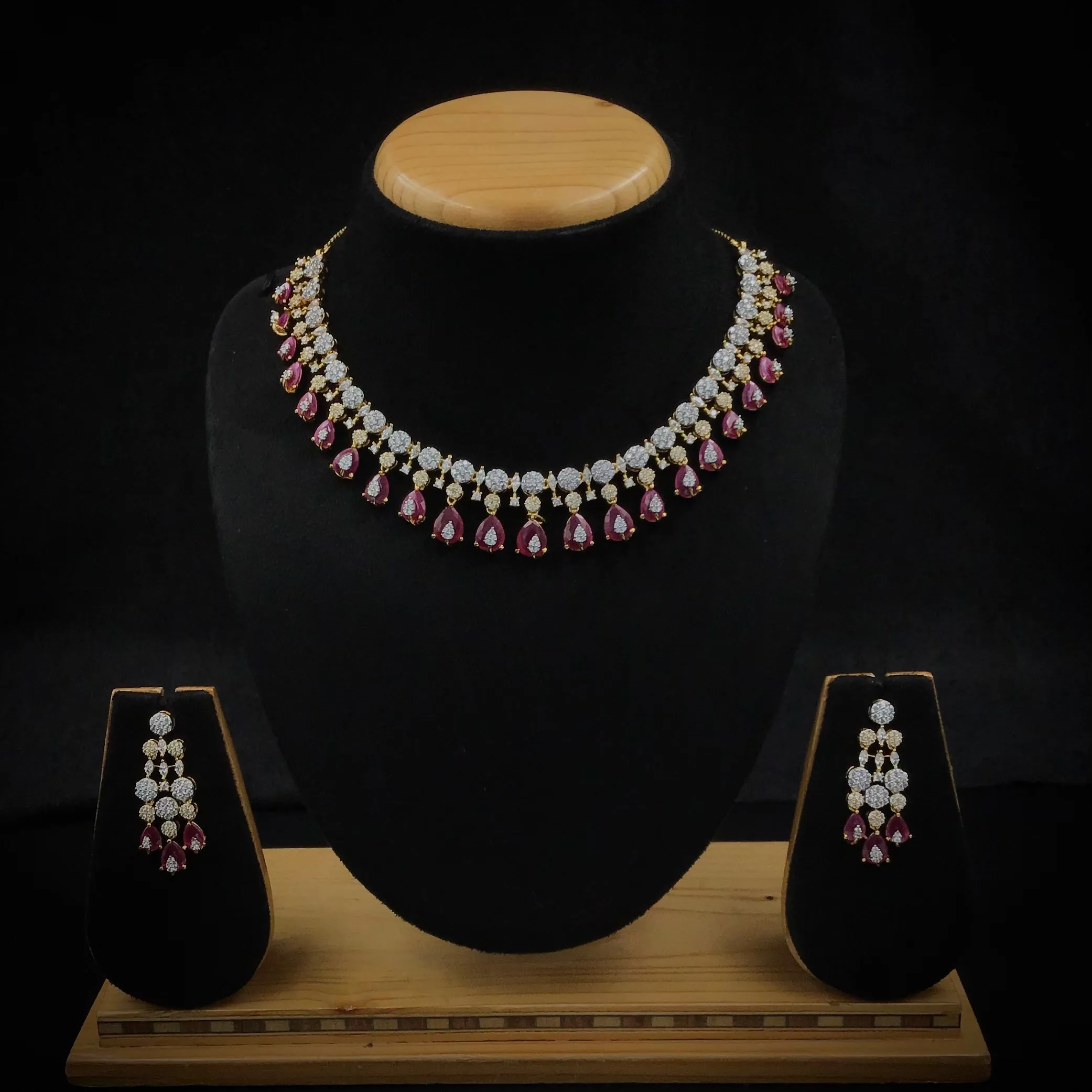 Round Neck Zircon/AD Necklace Set 8576-08