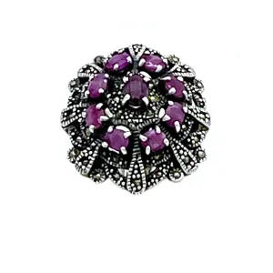 Ruby and Marcasite Sterling Cocktail Ring