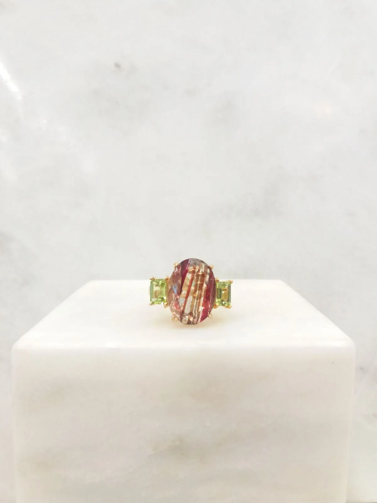 Rutilated Quartz with Peridot Cocktail Ring