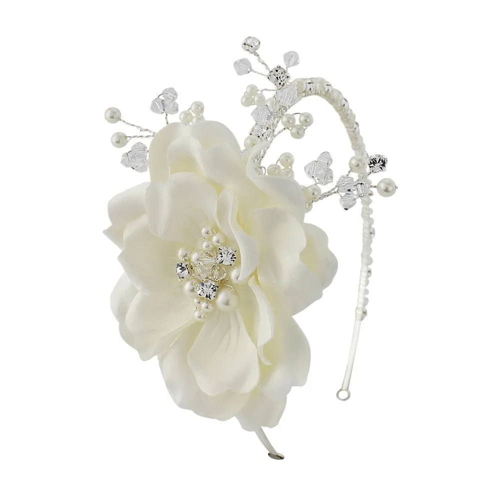 SassB Elsie Crystal and Pearl Flower Hair Band Tiara