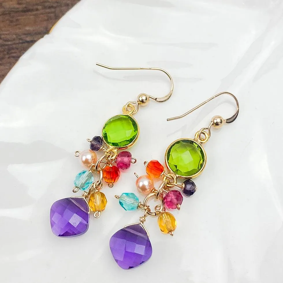 Sienna Bezel and Square Colorful Gems Earrings