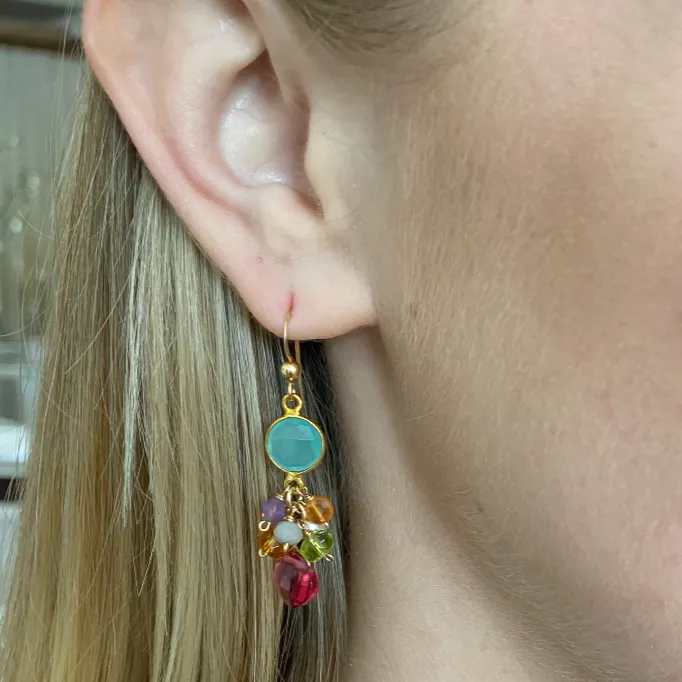 Sienna Bezel and Square Colorful Gems Earrings