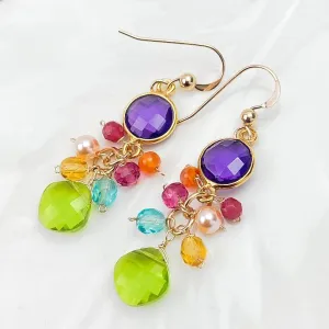 Sienna Bezel and Square Colorful Gems Earrings