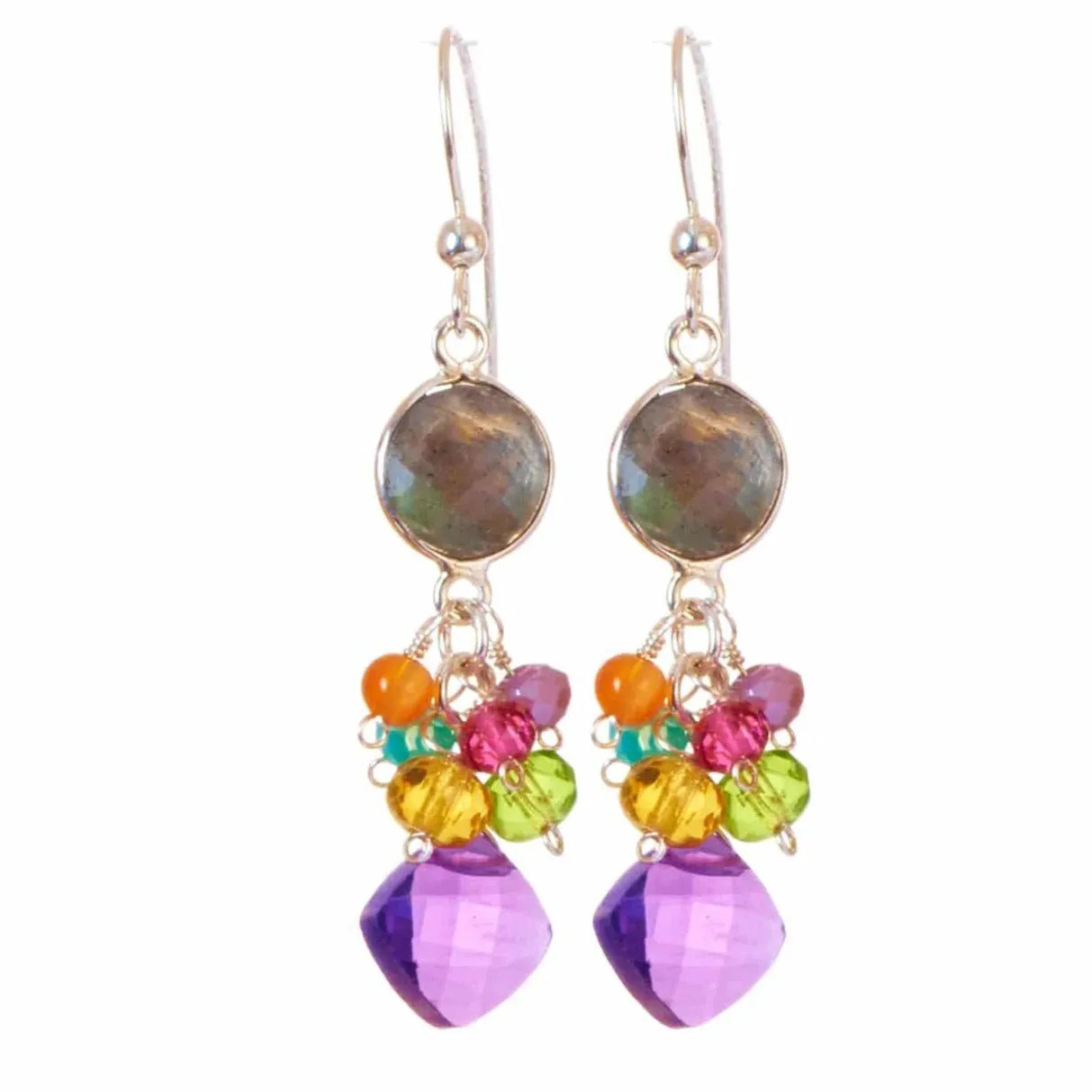 Sienna Bezel and Square Colorful Gems Earrings