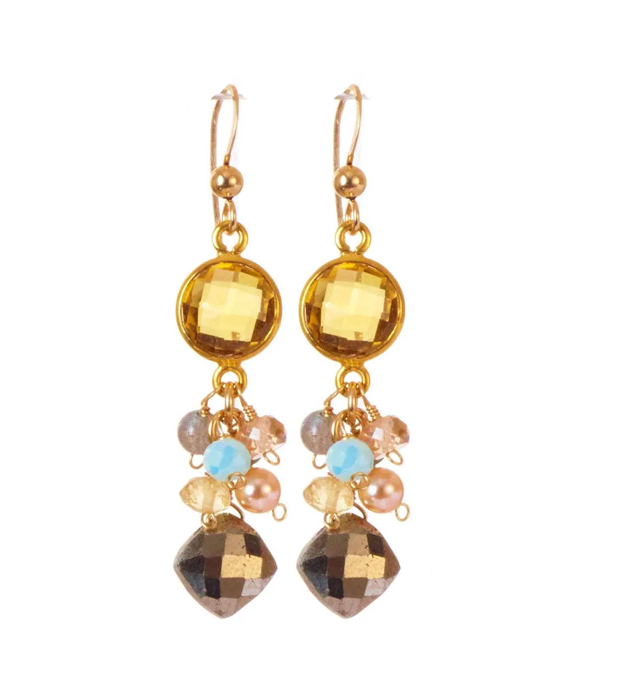 Sienna Bezel and Square Colorful Gems Earrings