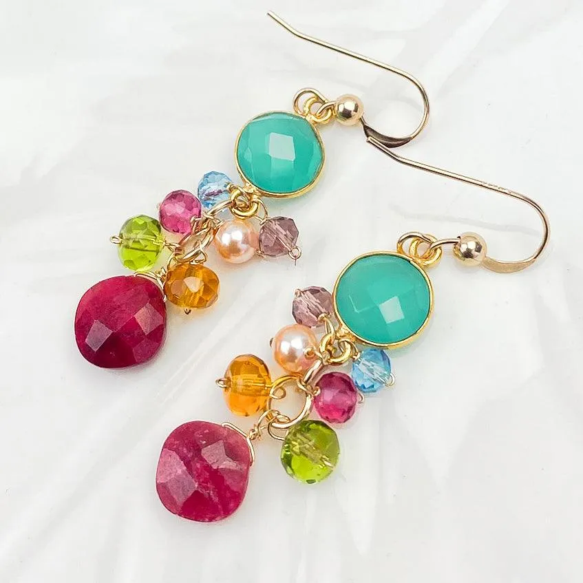 Sienna Bezel and Square Colorful Gems Earrings