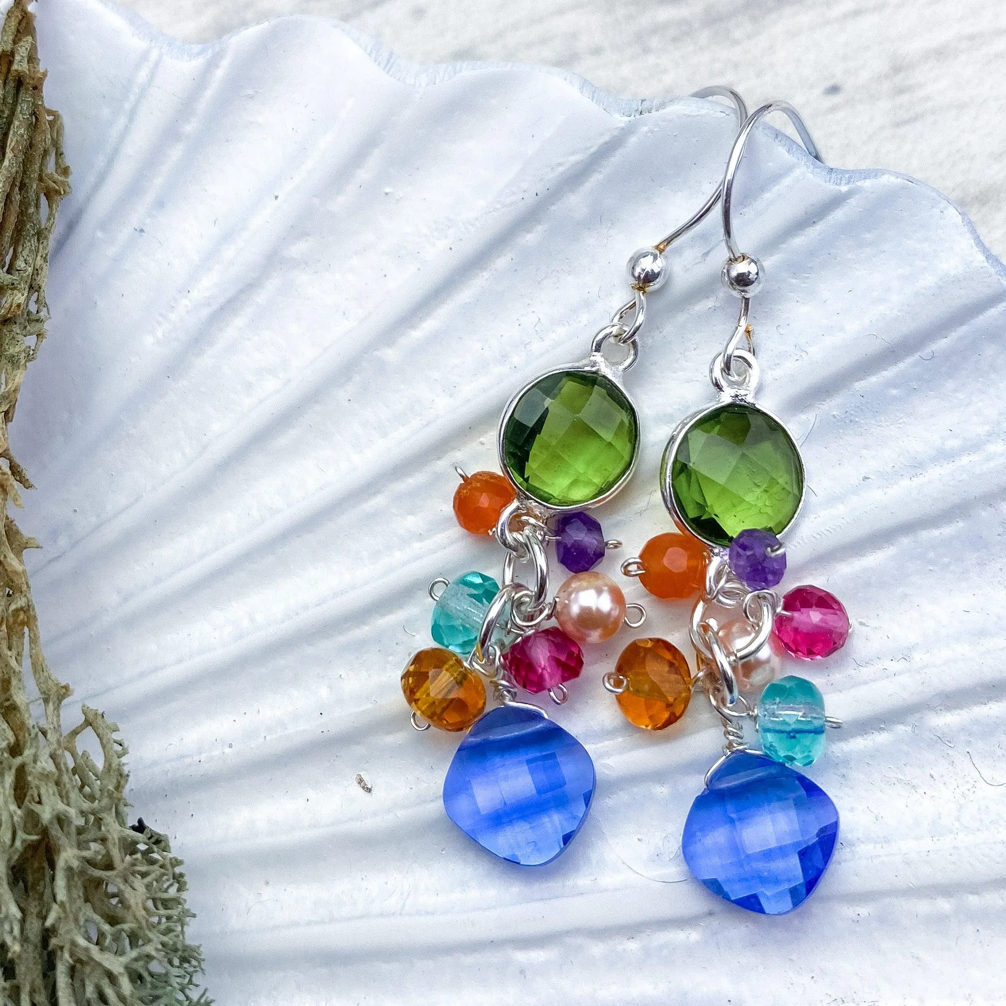 Sienna Bezel and Square Colorful Gems Earrings