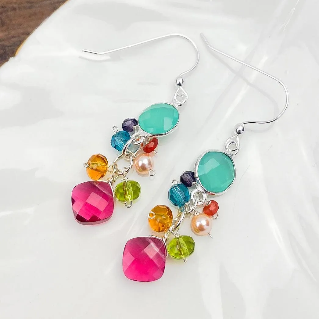 Sienna Bezel and Square Colorful Gems Earrings