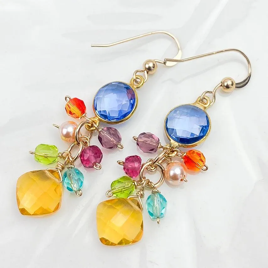 Sienna Bezel and Square Colorful Gems Earrings