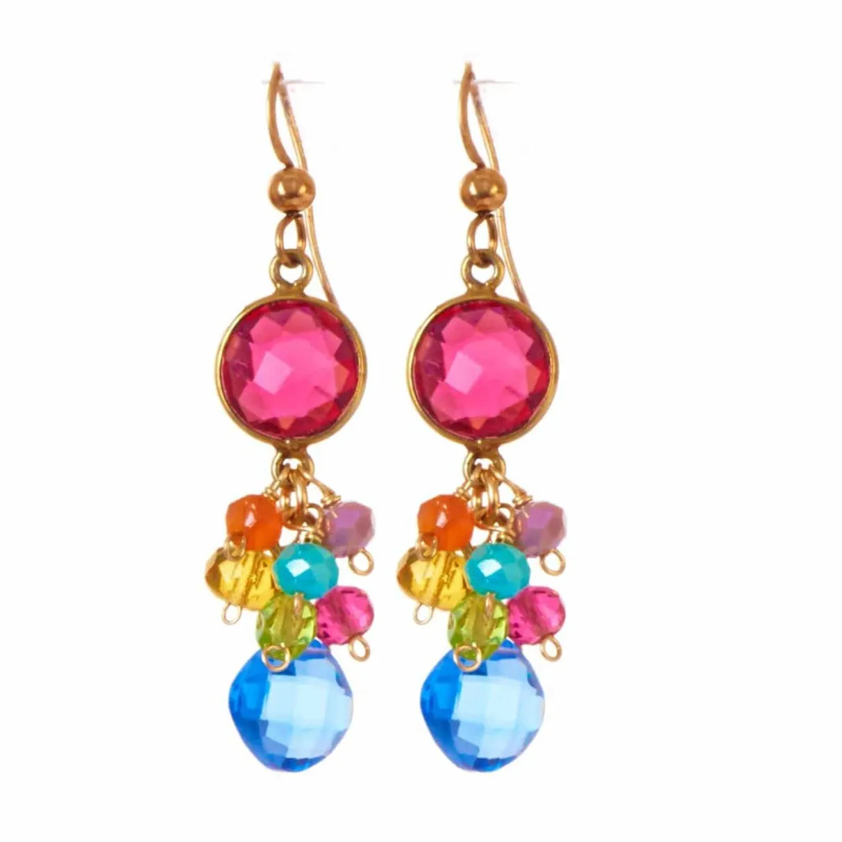 Sienna Bezel and Square Colorful Gems Earrings