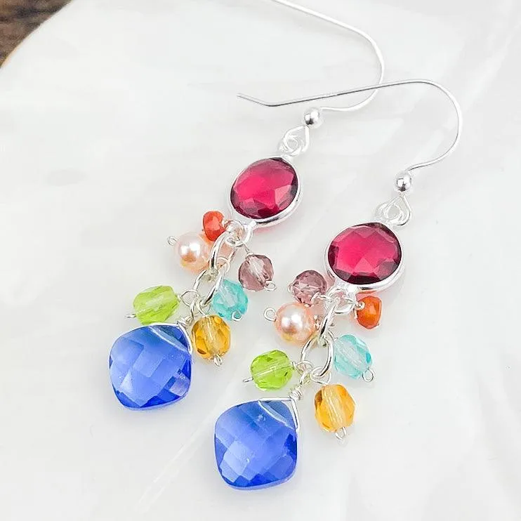 Sienna Bezel and Square Colorful Gems Earrings