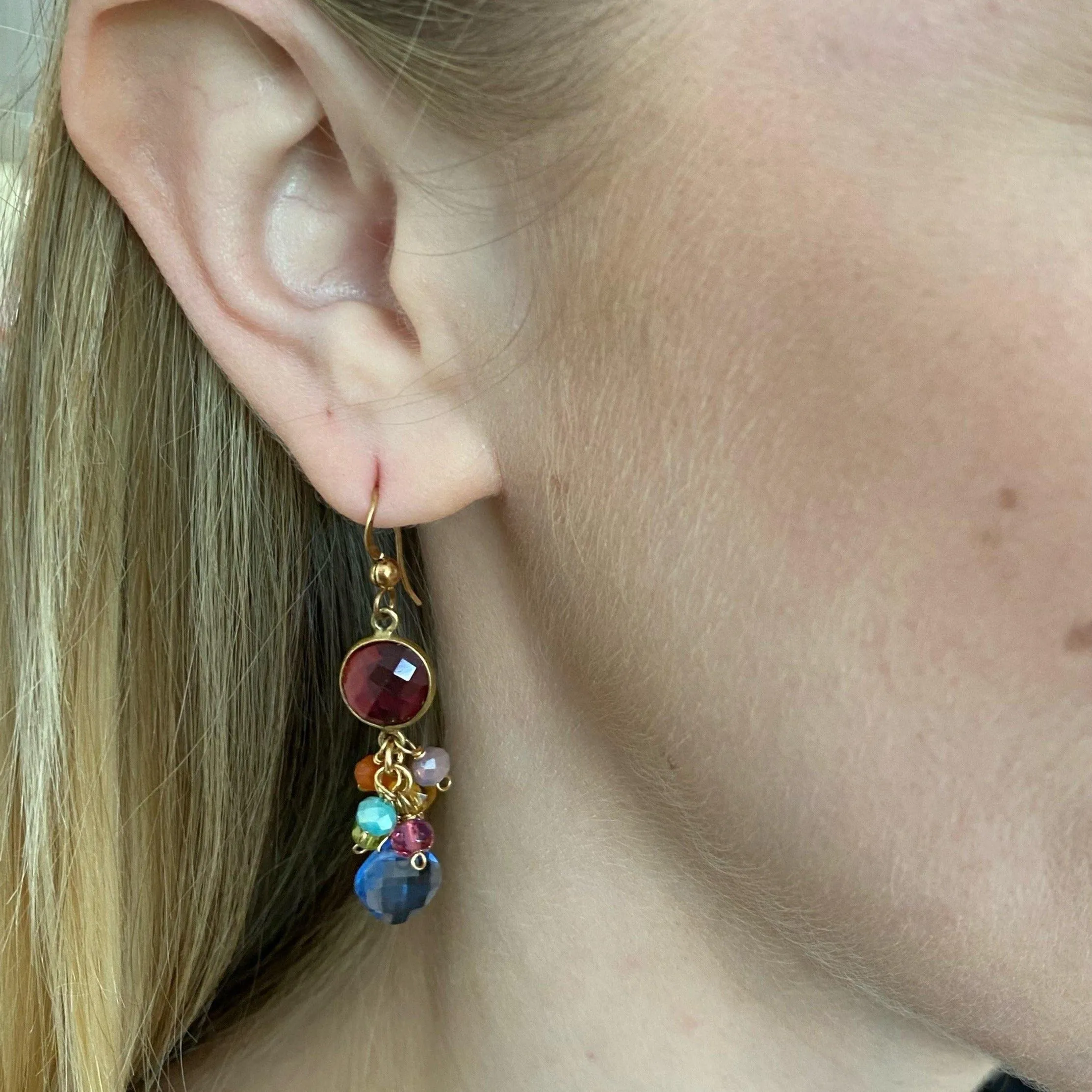 Sienna Bezel and Square Colorful Gems Earrings