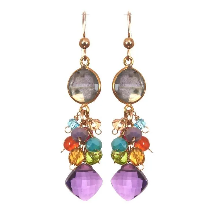 Sienna Bezel and Square Colorful Gems Earrings