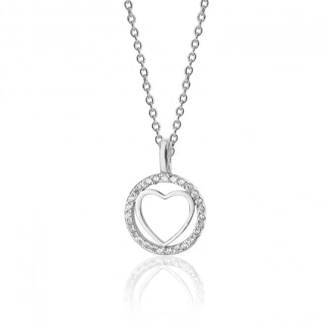 Silver & Co Plain Heart Round Halo Style Cubic Zirconia Chain Pendant SPG0031CZ