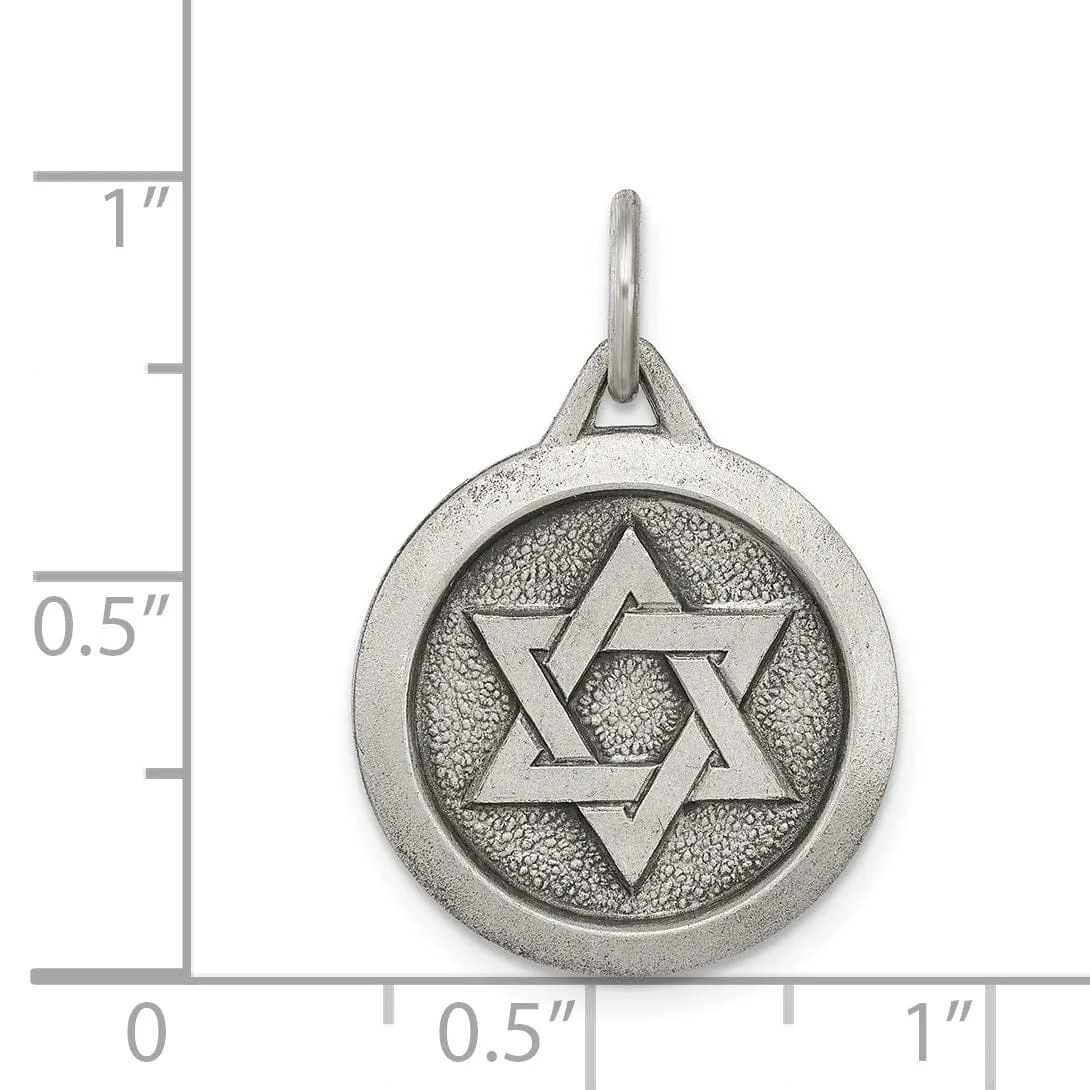 Silver Antiqued Star of David Medal Pendant