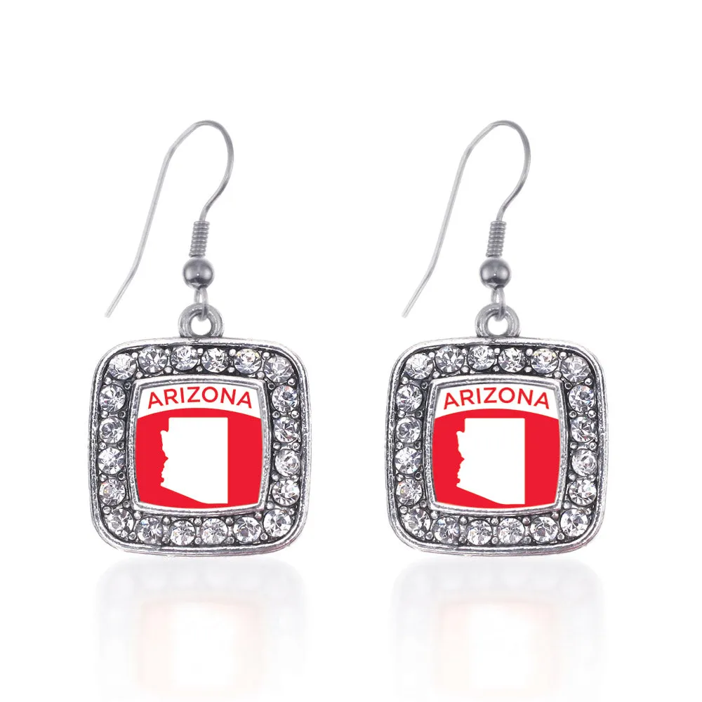 Silver Arizona Outline Square Charm Dangle Earrings