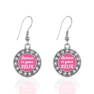Silver Believe in your #SELFIE Circle Charm Dangle Earrings