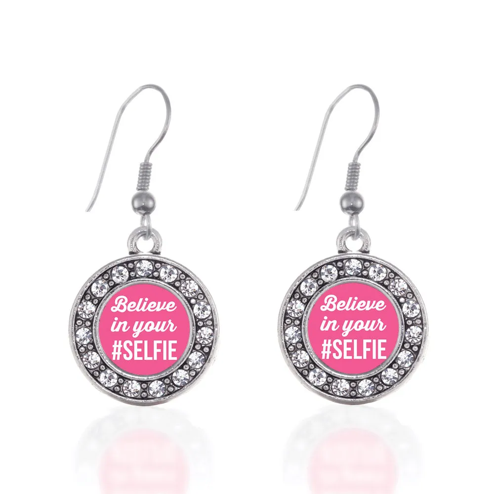 Silver Believe in your #SELFIE Circle Charm Dangle Earrings