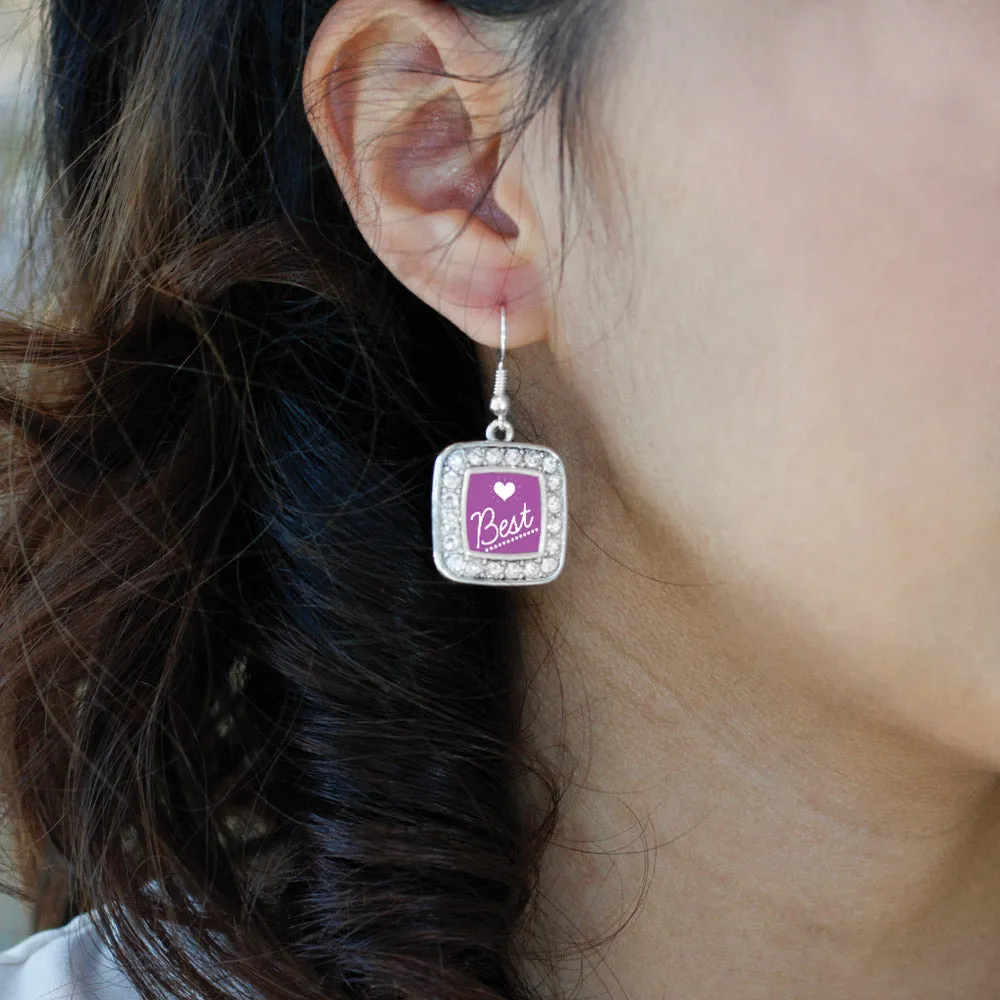 Silver Best Square Charm Dangle Earrings