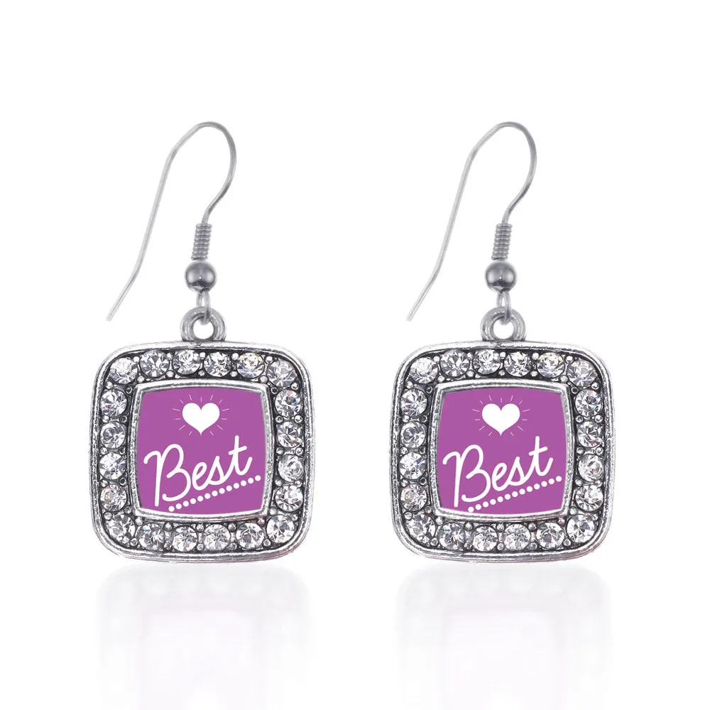 Silver Best Square Charm Dangle Earrings