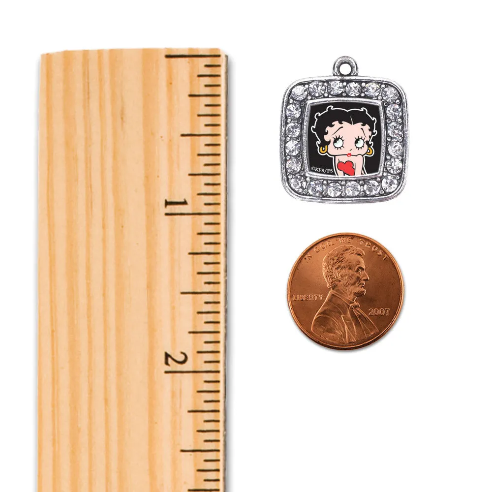Silver Betty Boop Square Charm Dangle Earrings