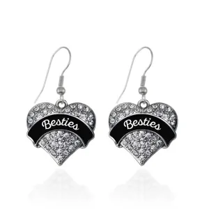 Silver Black and White Besties Pave Heart Charm Dangle Earrings