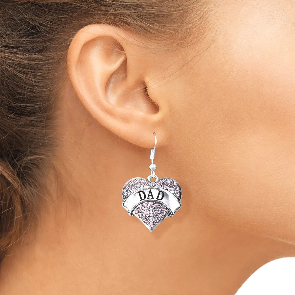 Silver Dad Pink Pink Pave Heart Charm Dangle Earrings