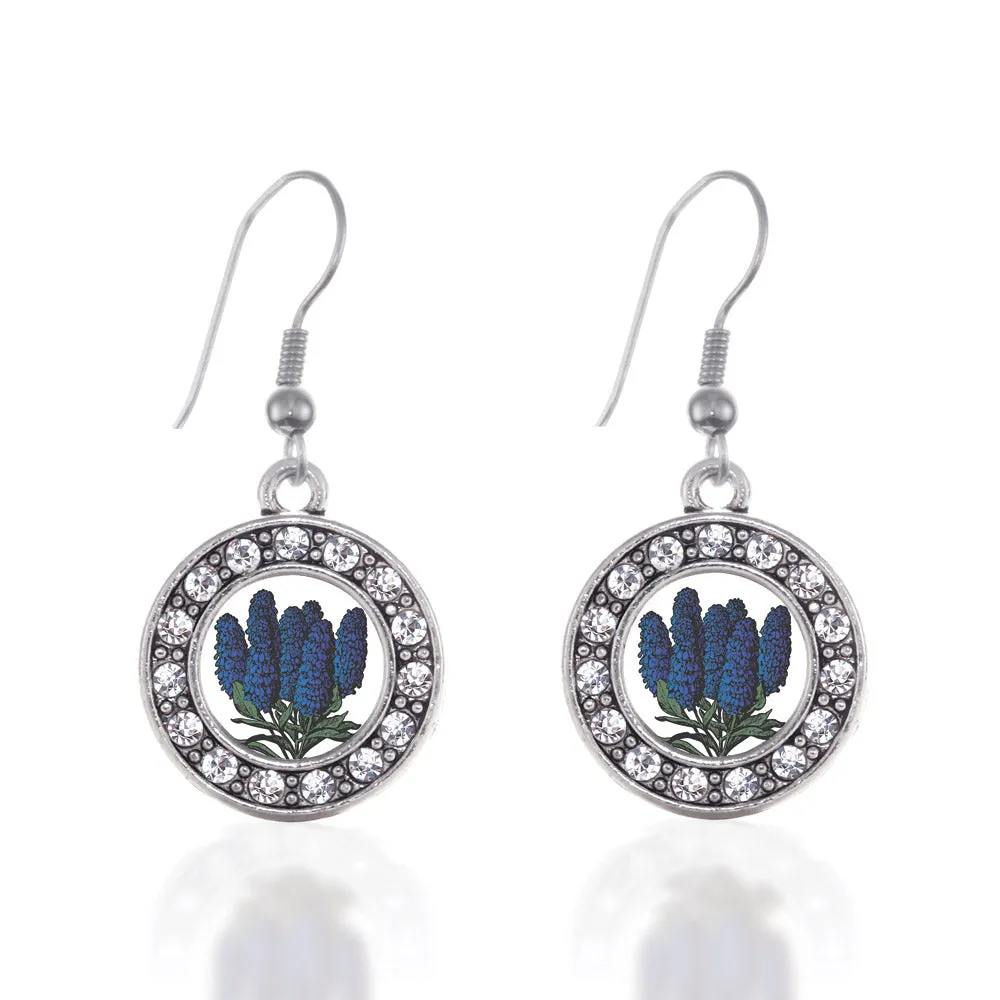 Silver Delphinium Flower Circle Charm Dangle Earrings