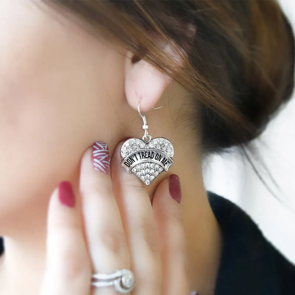 Silver Don't Tread on Me Pave Heart Charm Dangle Earrings