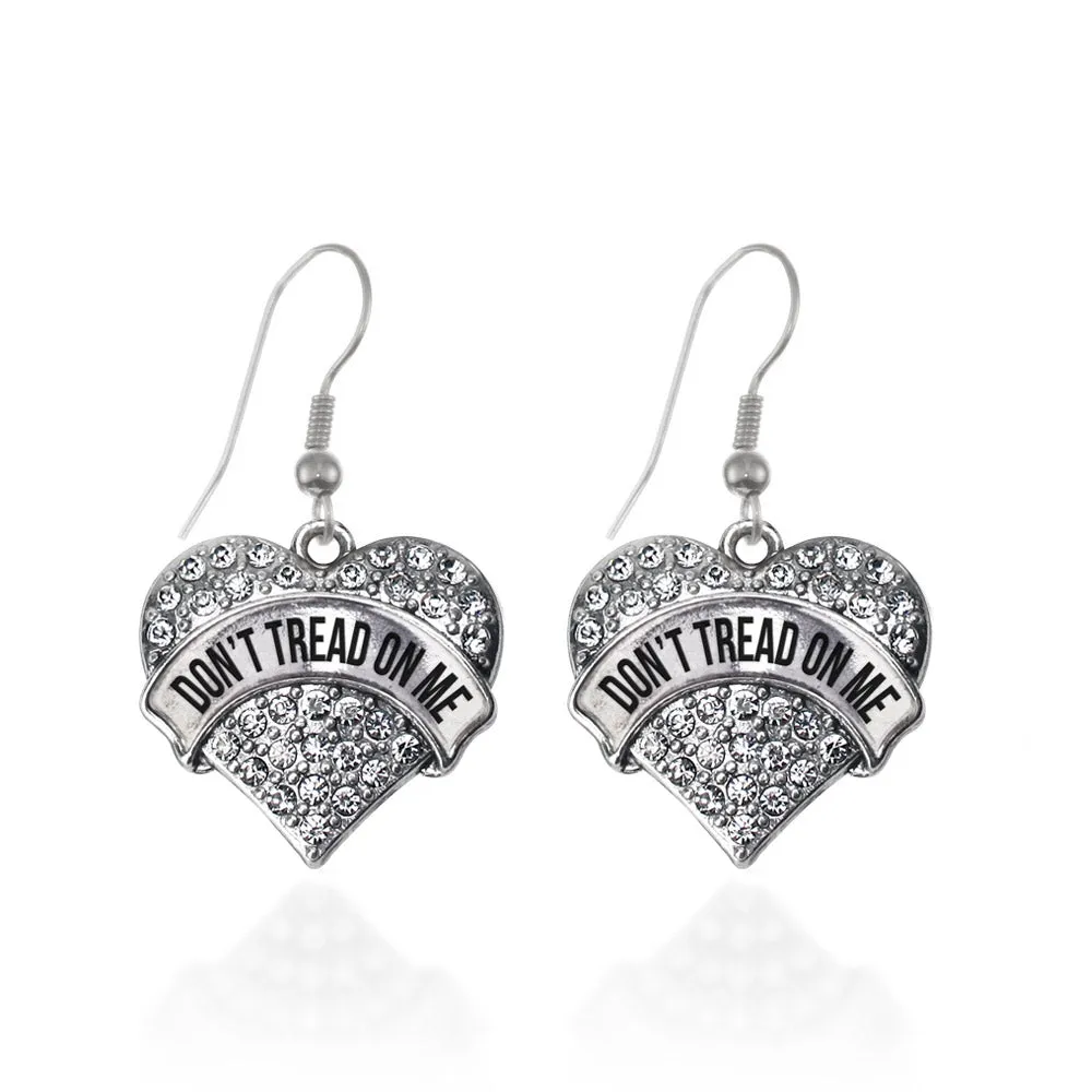Silver Don't Tread on Me Pave Heart Charm Dangle Earrings