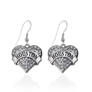 Silver Houston Pave Heart Charm Dangle Earrings
