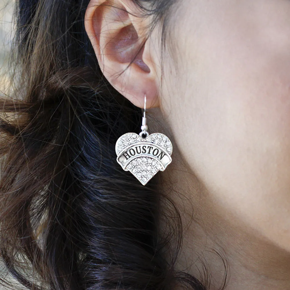 Silver Houston Pave Heart Charm Dangle Earrings