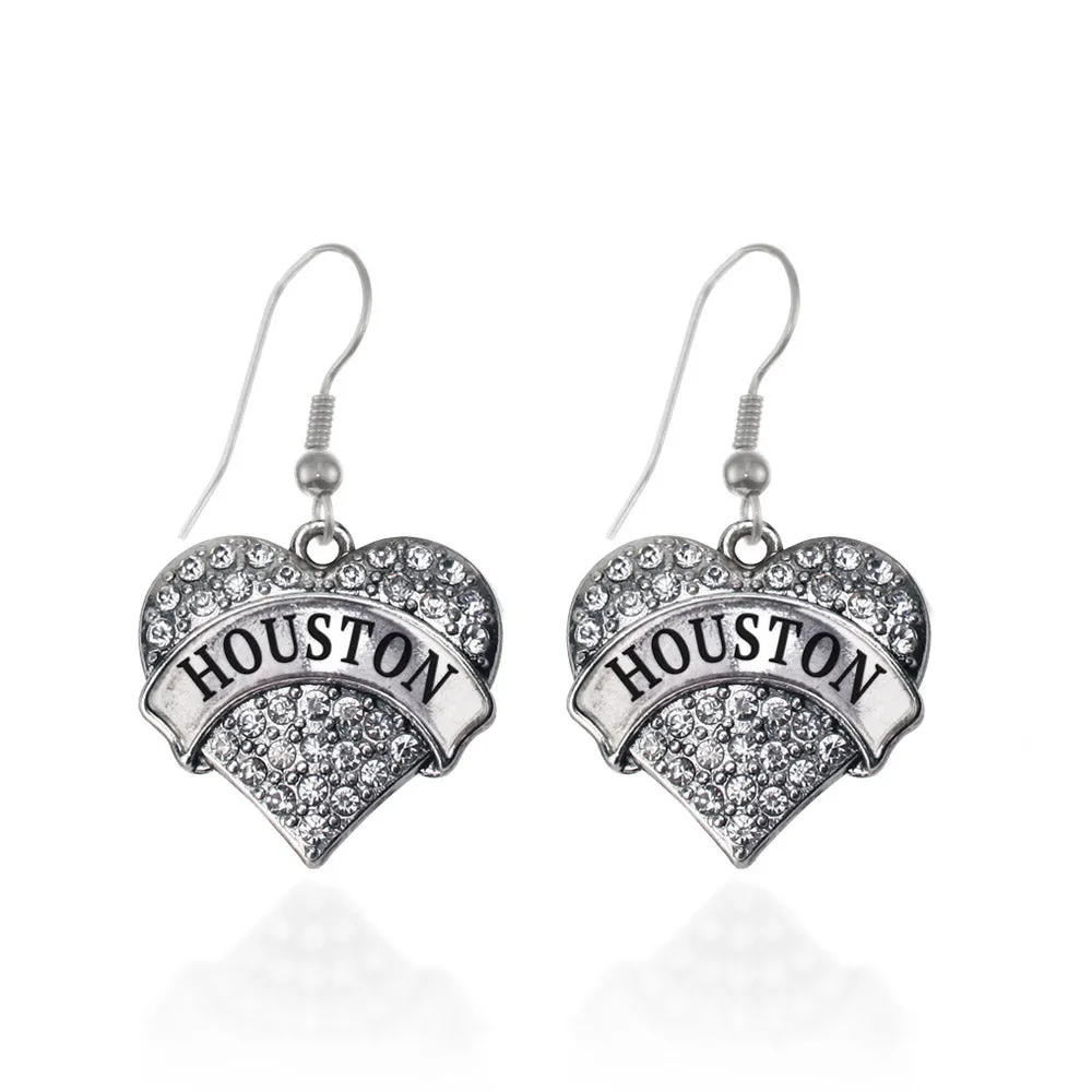 Silver Houston Pave Heart Charm Dangle Earrings