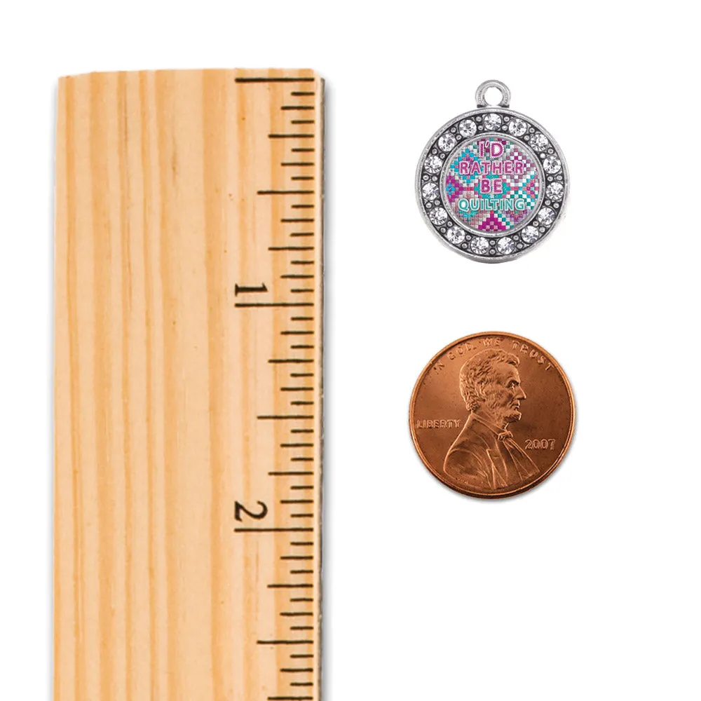 Silver I'd Rather Be Quilting Circle Charm Dangle Earrings