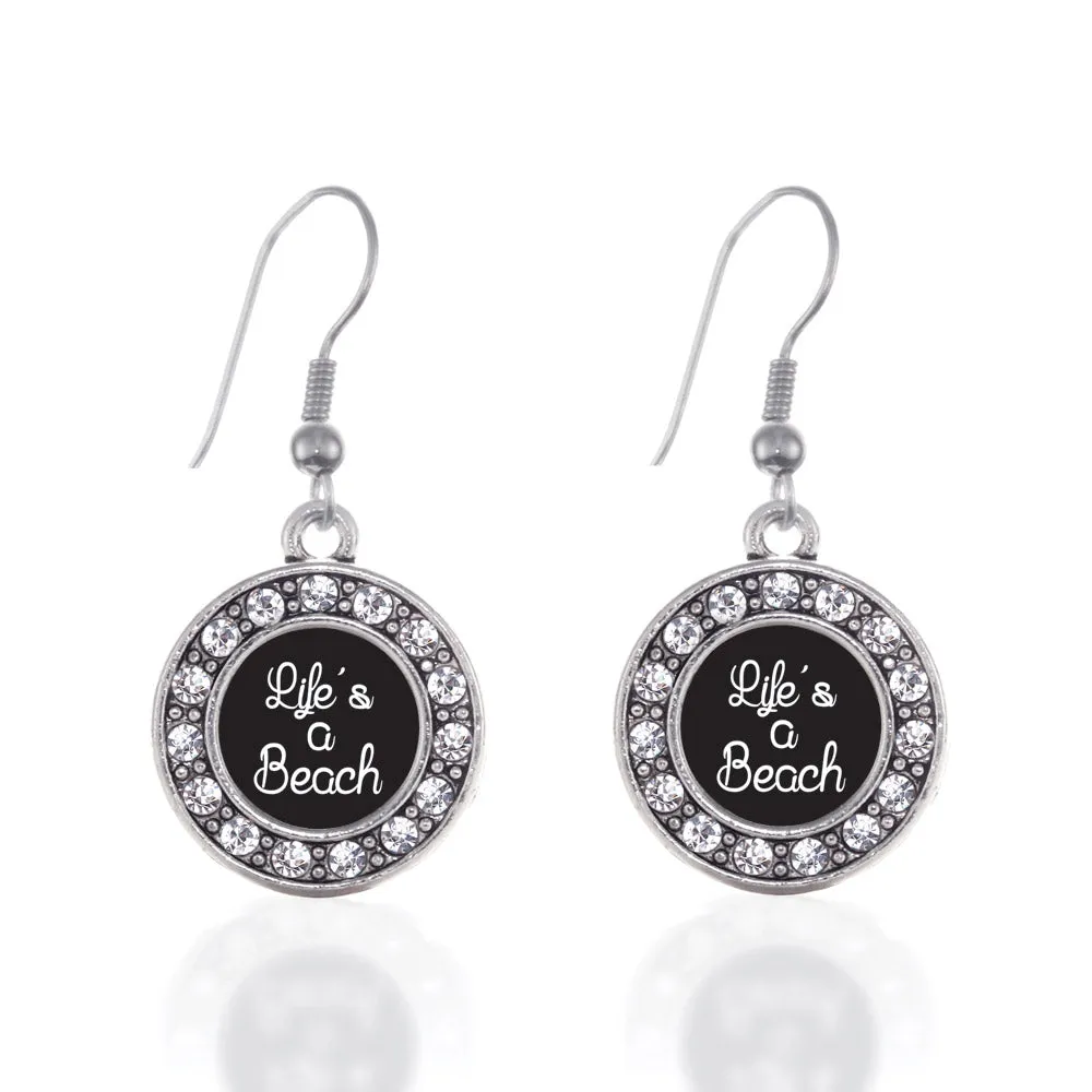 Silver Life Is A Beach Circle Charm Dangle Earrings