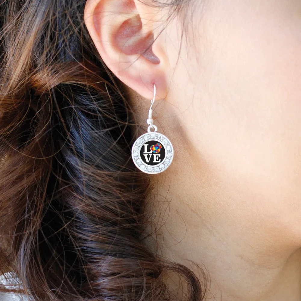 Silver Love Autism Awareness Circle Charm Dangle Earrings