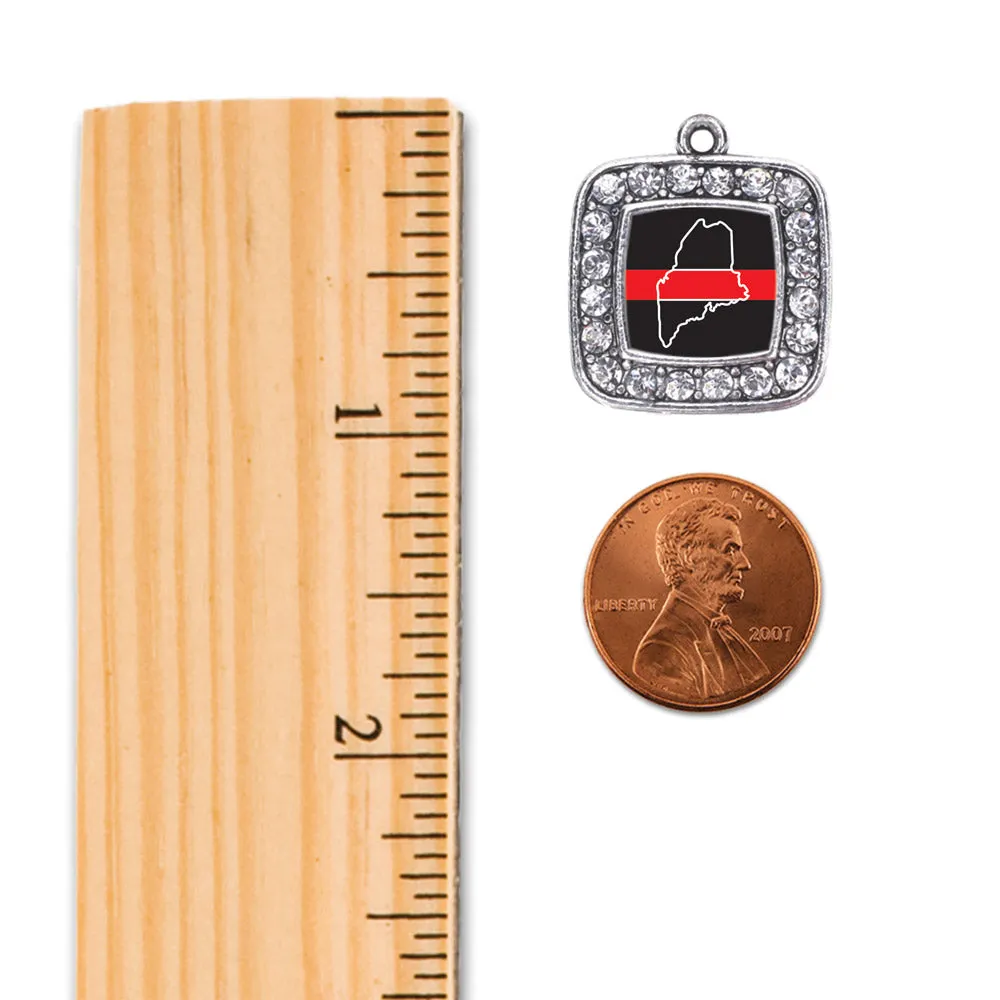 Silver Maine Thin Red Line Square Charm Dangle Earrings