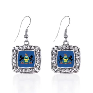 Silver Pennsylvania Flag Square Charm Dangle Earrings