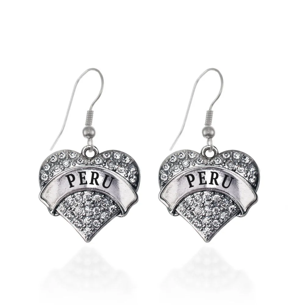 Silver Peru Pave Heart Charm Dangle Earrings