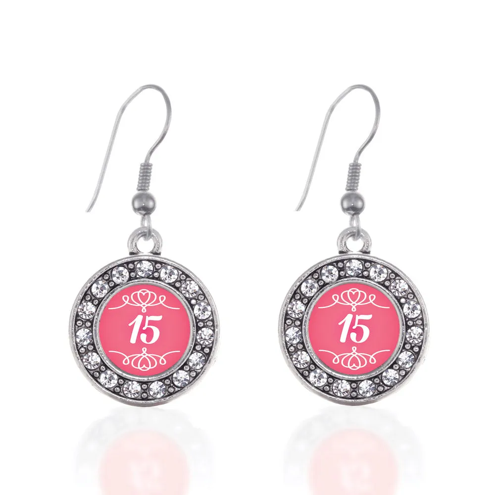 Silver Quinceanera Circle Charm Dangle Earrings