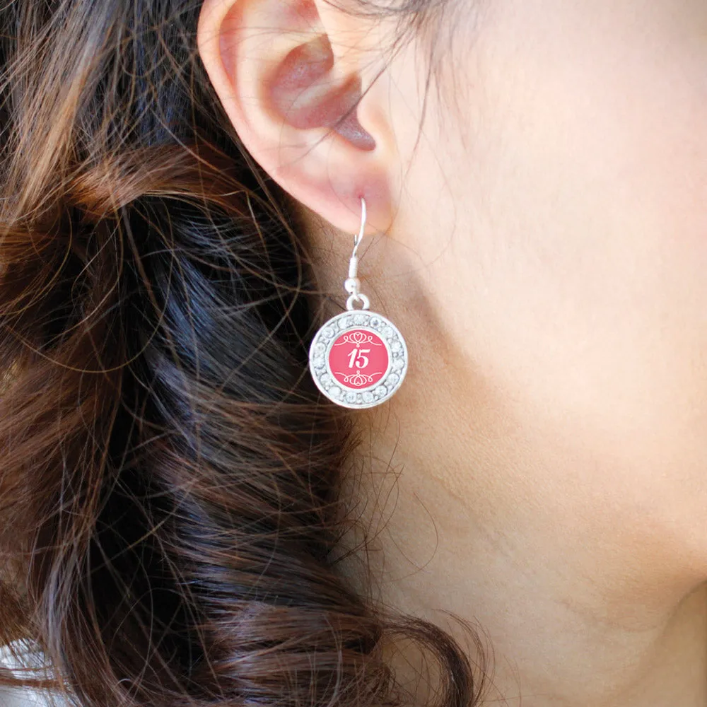 Silver Quinceanera Circle Charm Dangle Earrings