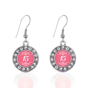 Silver Quinceanera Circle Charm Dangle Earrings