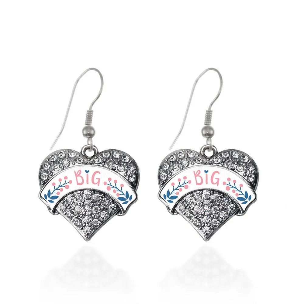 Silver Rose and Navy Blue Big Pave Heart Charm Dangle Earrings