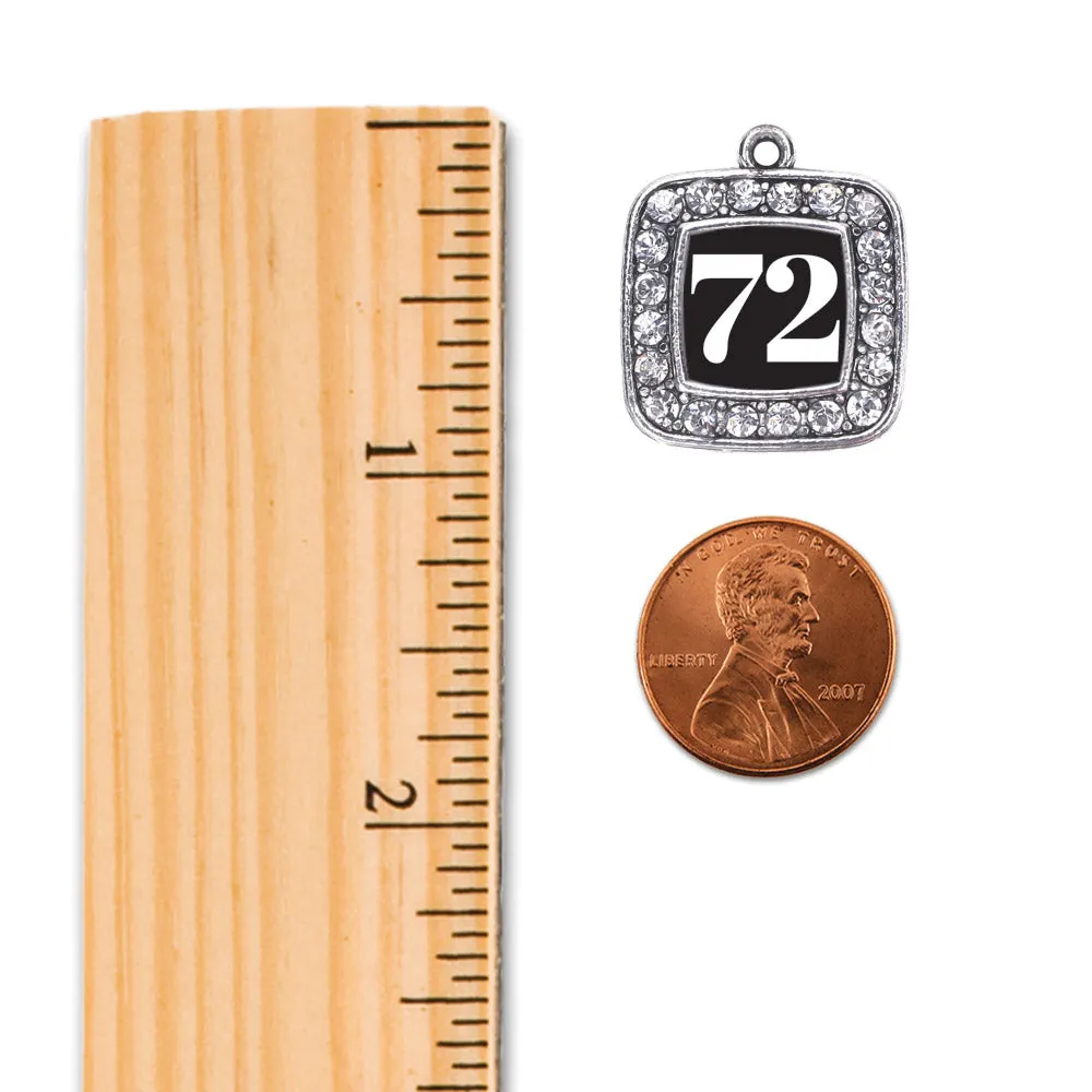 Silver Sport Number 72 Square Charm Dangle Earrings