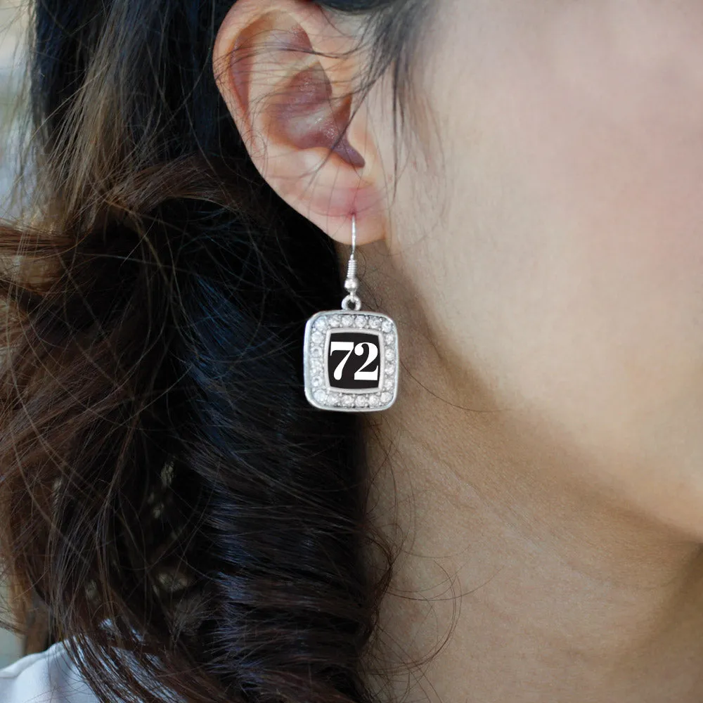 Silver Sport Number 72 Square Charm Dangle Earrings