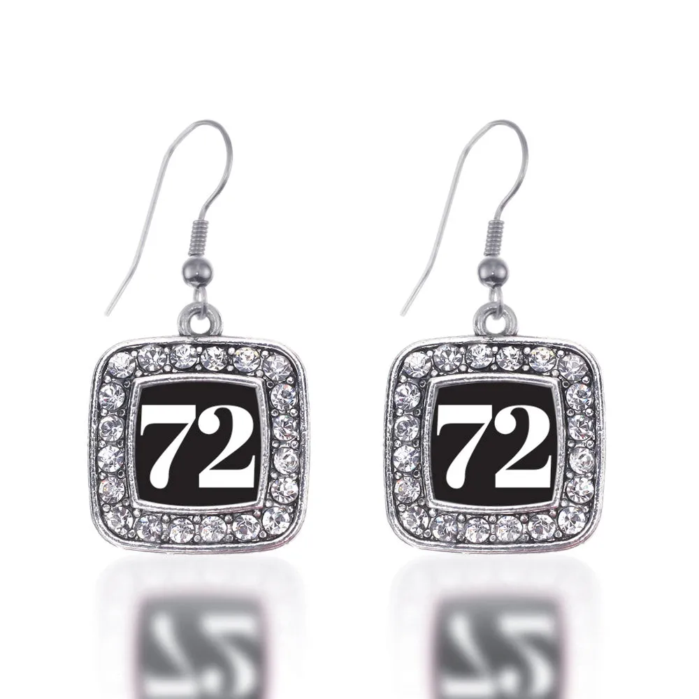 Silver Sport Number 72 Square Charm Dangle Earrings
