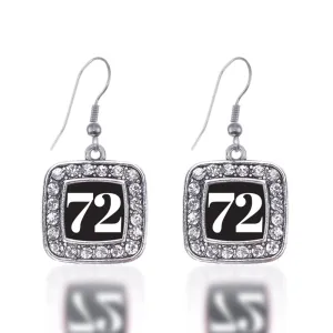 Silver Sport Number 72 Square Charm Dangle Earrings