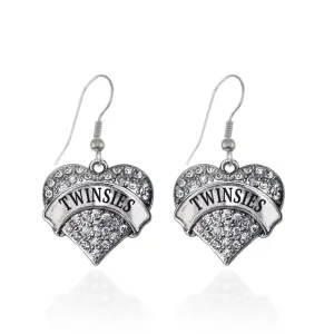 Silver Twinsies Pave Heart Charm Dangle Earrings