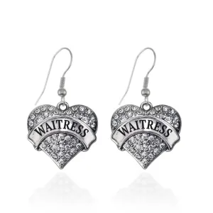 Silver Waitress Pave Heart Charm Dangle Earrings